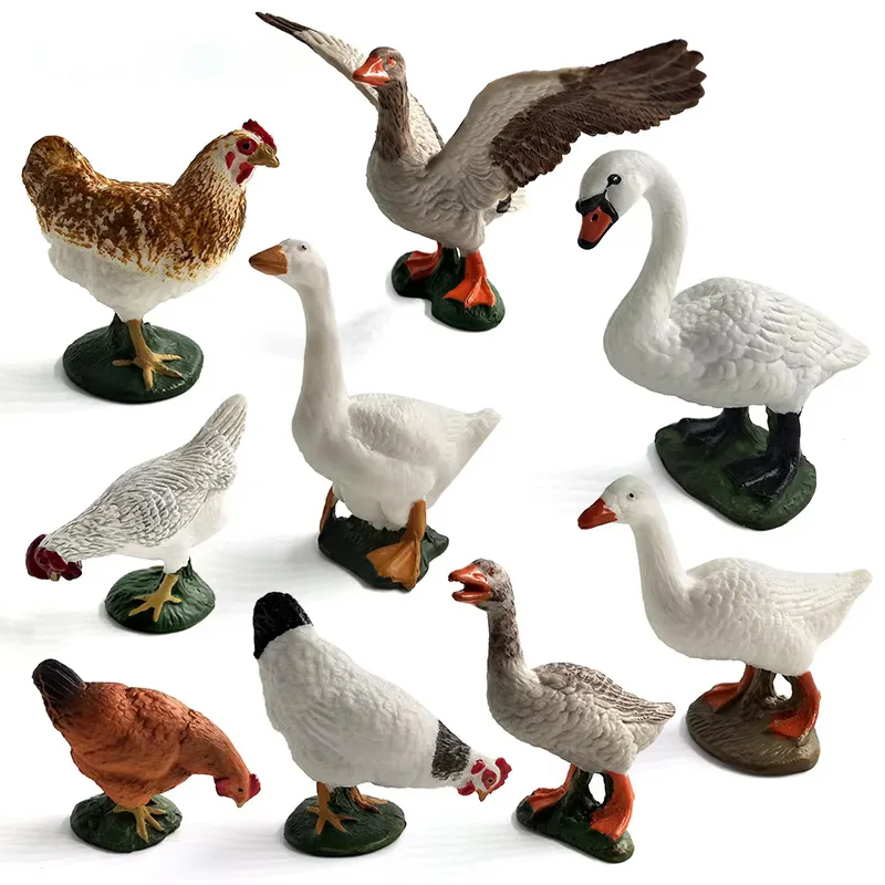 Simulation Swan Chicken Hens Duck Goose Geese Farm Animal Model Figurines Toy Miniature Garden Home Decor Decoration Accessories