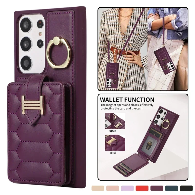 

Lanyard Leather Wallet Card Phone Case for Samsung Galaxy S23 Ultra S22 Plus S21 S20 FE A54 A34 A14 A53 A13 Ring Flip Cover Etui