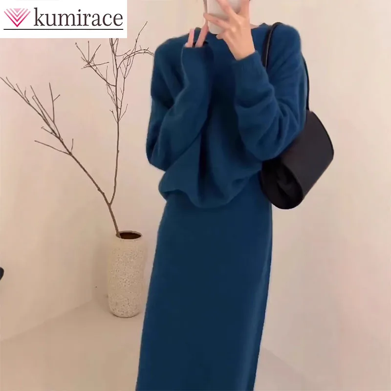

Advanced Knitted Set Skirt Women's 2025 Autumn/Winter New Style Gentle Fashion Sweater Half Skirt Two Piece Set dress sets