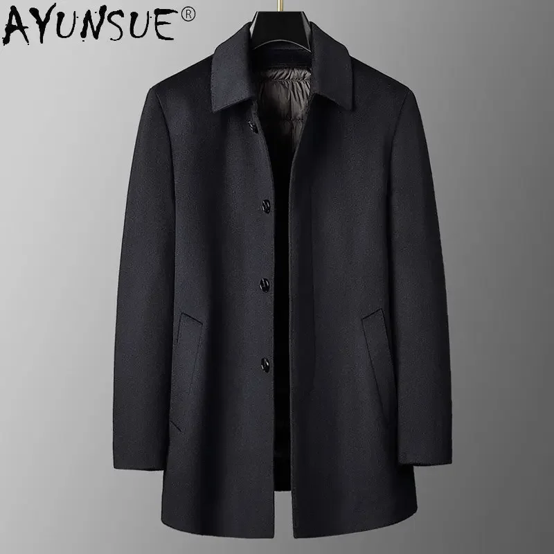 82% Wool Jackets Men 18% Cashmere Coat Men's Medium Length Winter Thickened Detachable White Goose Down Inner Liner Abrigo Mujer