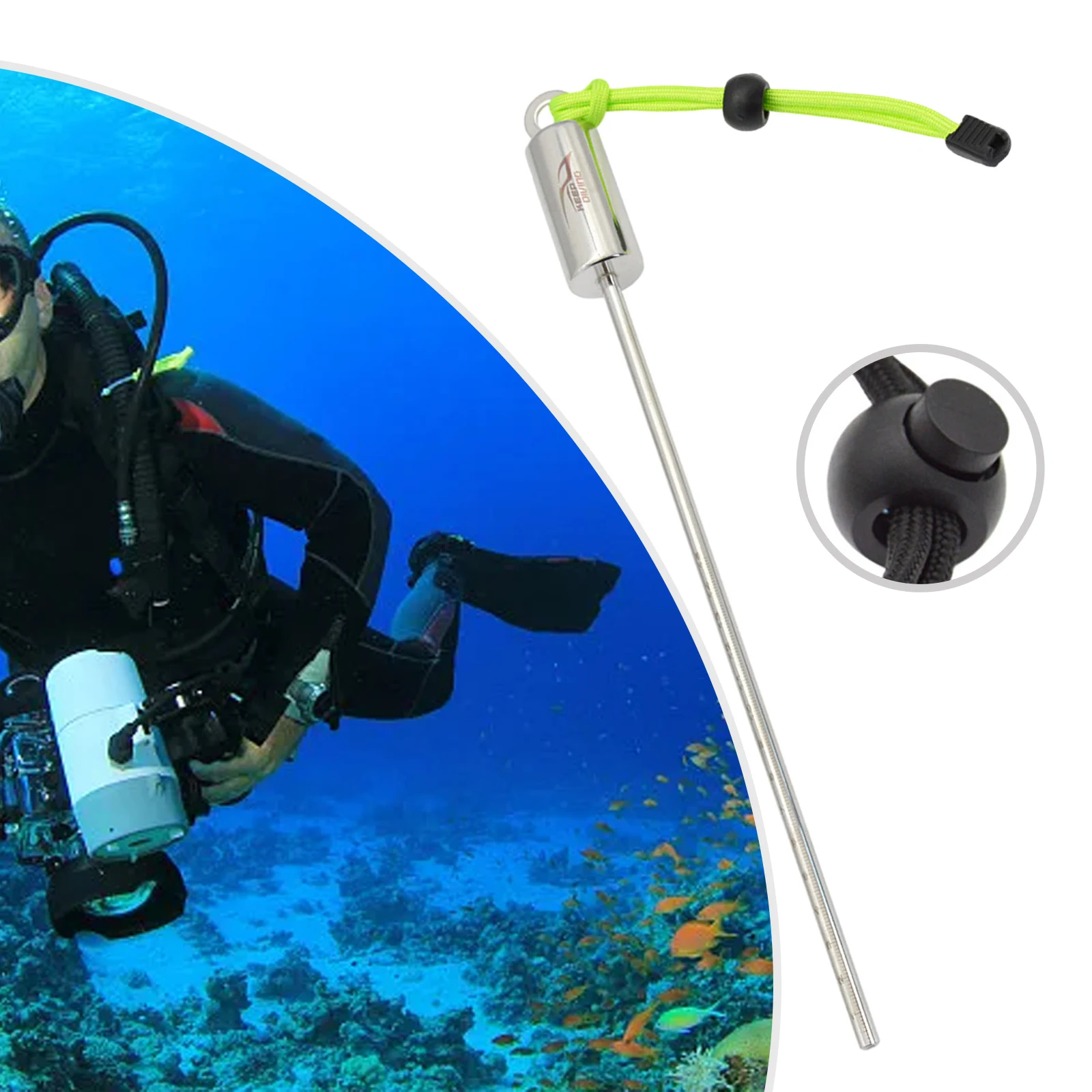 

Diving Rattle Ding Ding Stick Stainless Steel Underwater Probe With Hand Strap Water Sport Accessories Diving Pointer Rod