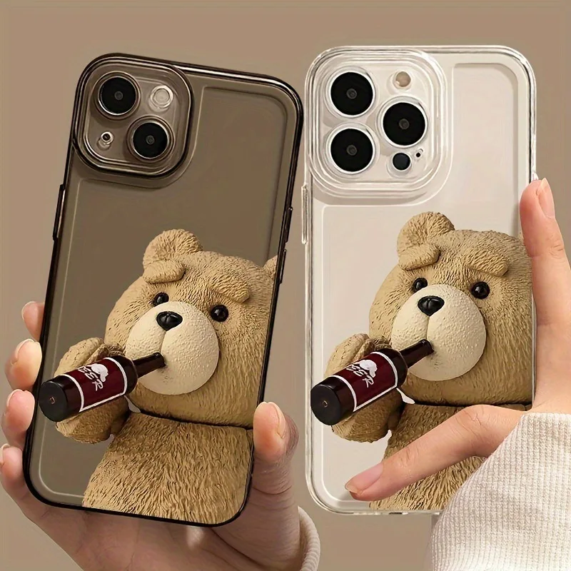 

Чехол Beer Bear для iPhone 16, 15, 14, 13, 12, 11 Pro/Max/Plus, противоударная задняя крышка с защитой от отпечатков пальцев