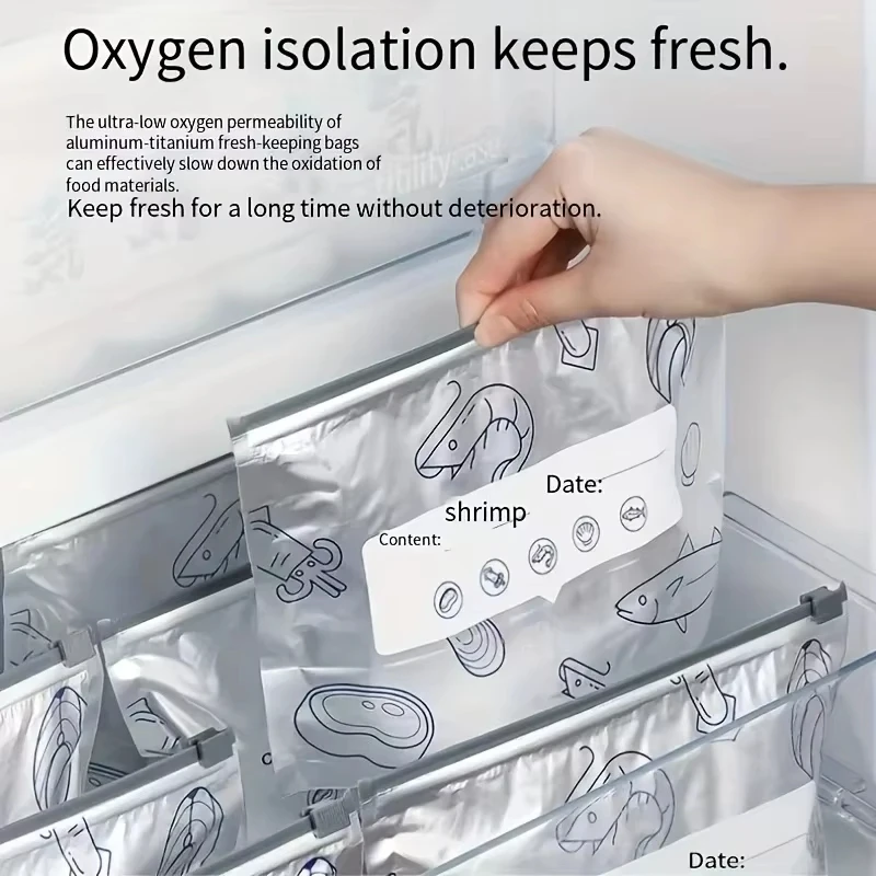 10Pcs Aluminum Foil Stand up Storage Bags Leakproof Reusable Kitchen Food Preservation Freezer Safe Fresh-Keeping