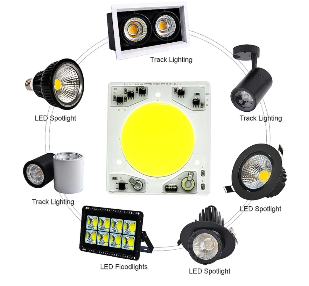 스마트 IC LED COB 칩, 드라이버 램프 불필요, 비즈 LED 전구, 투광 조명용 스포트라이트 조명, 고휘도, 30W, 50W, AC 220V