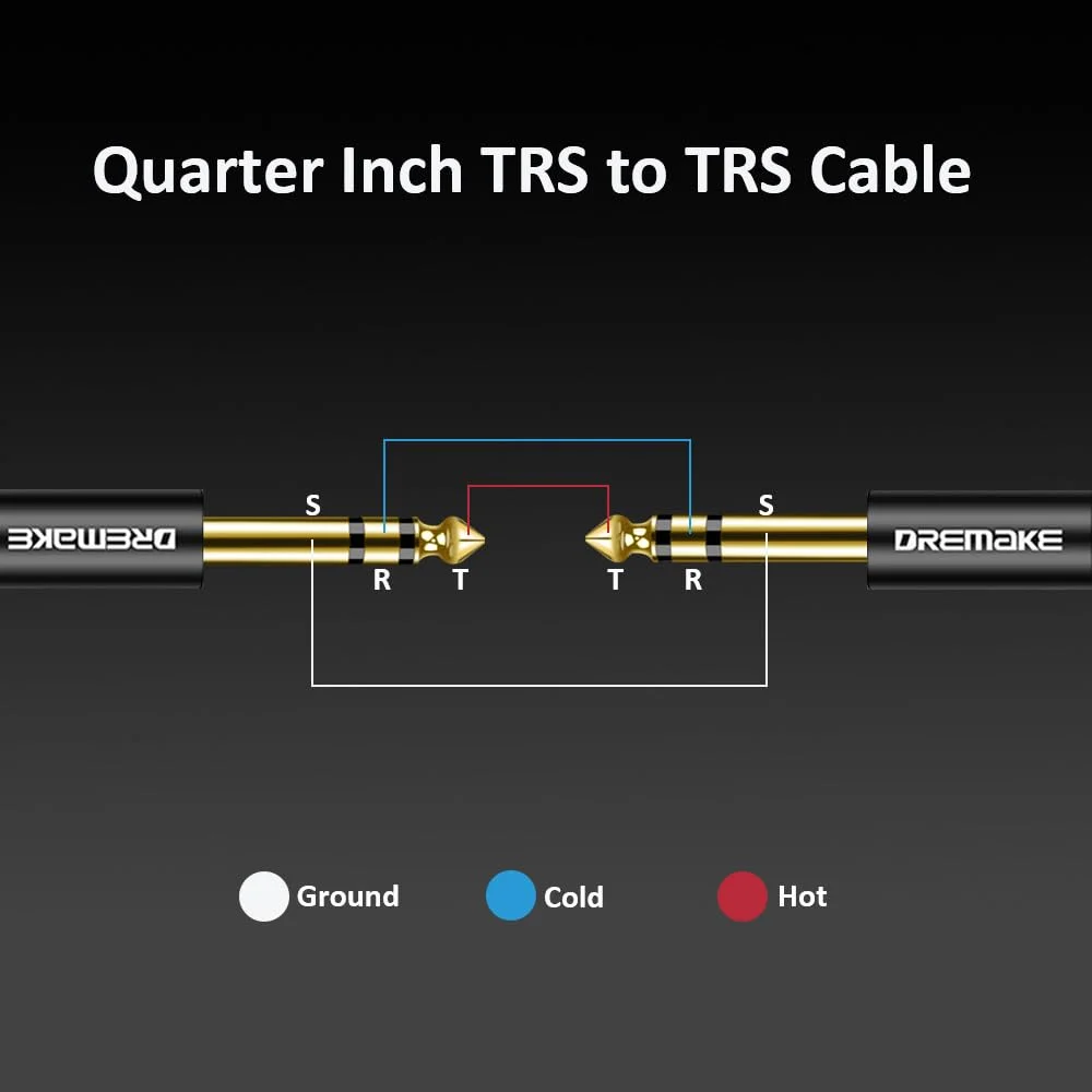 Jack 6.5mm to 6.5mm TRS Guitar Cable 6.35mm Male To Male Stereo Balanced Audio Cord Interconnect Cable for Amplifier Bass Mixer