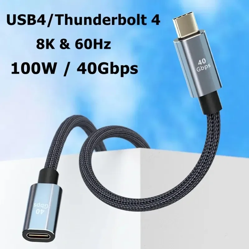 

USB 4 Extension Cable Thunderbolt 4 3 Type C 40Gbps USB-C Male To Female Monitor PD 100W 8K Video Dock Station USB4 Extend Cord