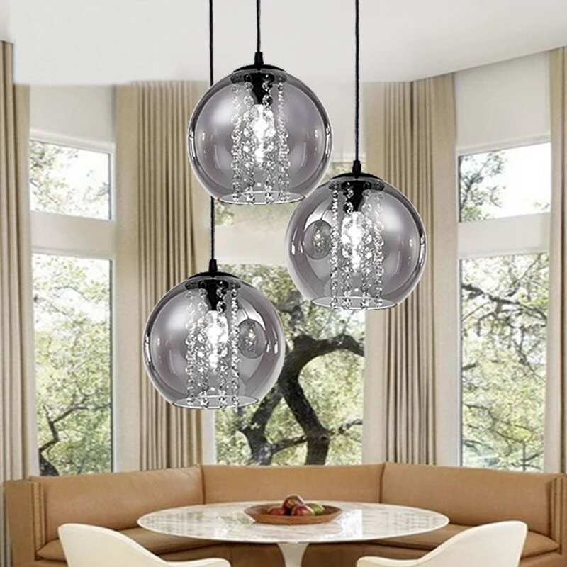 Imagem -03 - Âmbar Bola de Vidro Luz Pingente Modern Lâmpada Led Lâmpada Pingente Sala de Cristal Fixture Home Deco Moda E14 20cm Dia