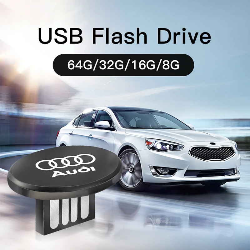 1Pcs Metal USB Flash Drive Capacity 64GB 32GB 16GB 8GB U Disk For Audi Quattro Sline A3 A4 A6 A5 Q5 A1 Q7 Q3 Q2 Q8 A7 A8 TT S1