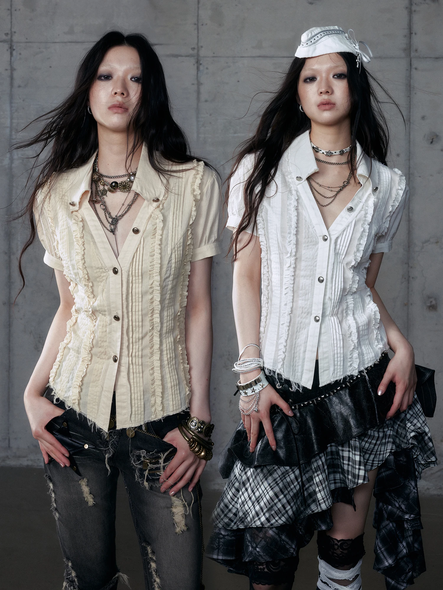 

Retro Court Early Millennium Lace V-ne Bubble ort Sve Long Sve irt Women's Original Design Cotton 00% Sun Protec...