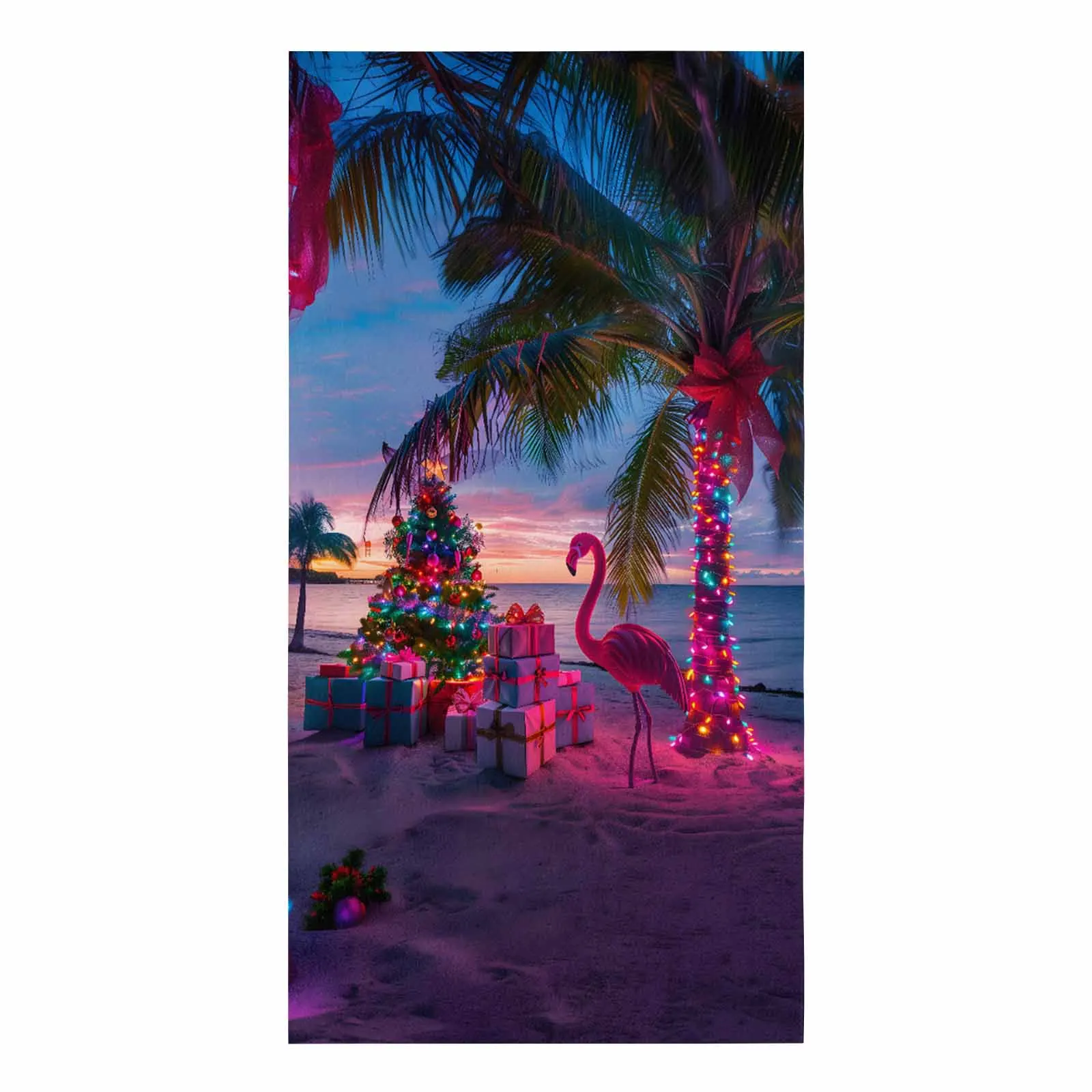 Beach Christmas Tree Colorful Flamingo Palm Tree Printed Hand Towel Kitchen Dishcloth Water Absorption Household Cleaning Cloth