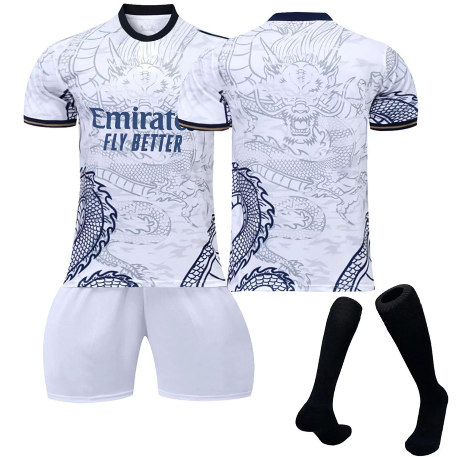 2223 Real-Madrid Dragon Special Edition Football Jerseys Shorts Socks Kneepad Set New Season Shorts Socks Compression  Outfits