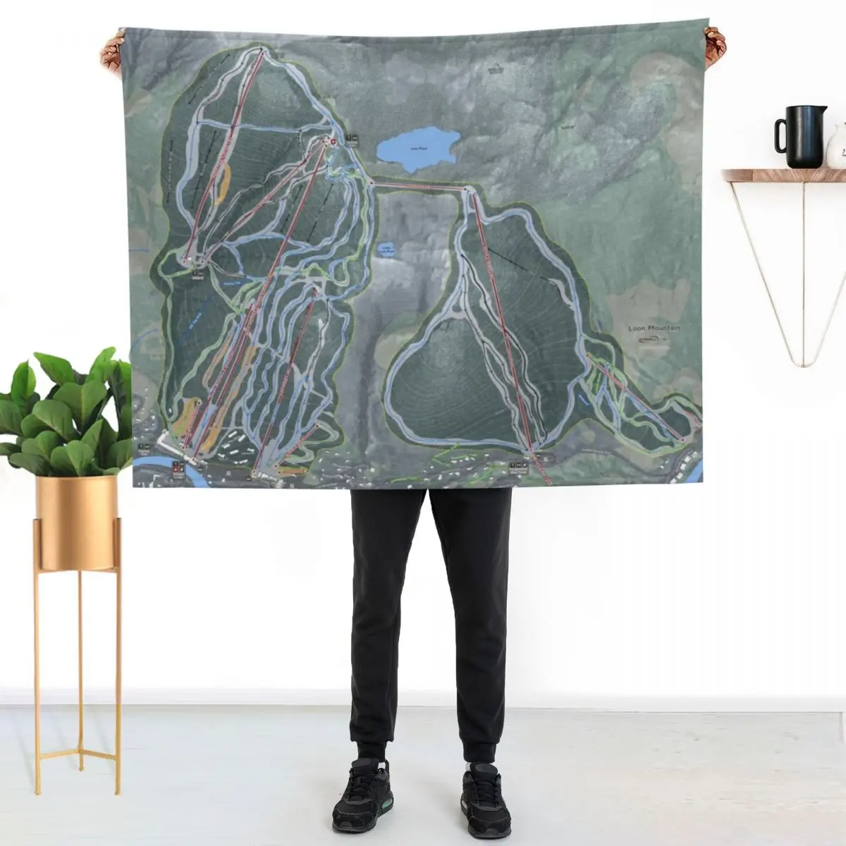 Loon Mountain Resort Trail Map Throw Blanket Sofa Beach Flannel Fabric Loose blankets and throws Beautifuls Blankets