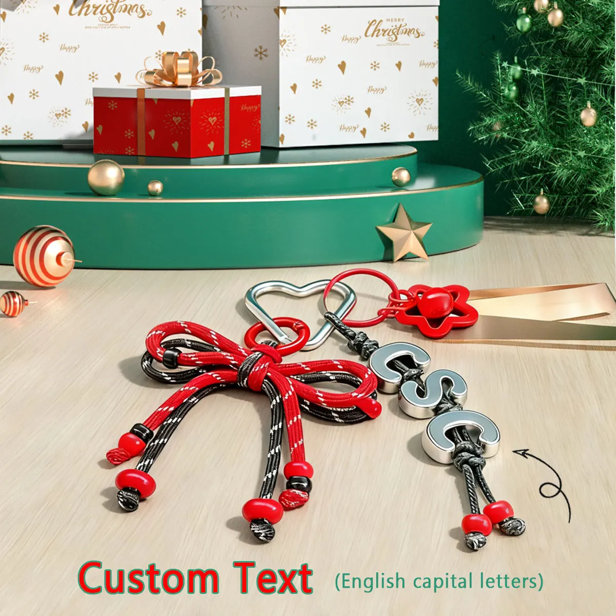 1 Stück personalisierter handgemachter geflochtener Seilschleife Sternglocke Schlüsselanhänger/Tasche/Handyanhänger, Herz-Schlüsselanhänger, Valentinstag/Weihnachtsgeschenk
