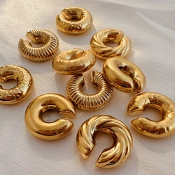 Pendientes de Clip ligeros para mujer, Piercing falso de acero inoxidable, textura de puño de oreja Extra grande, torcido martillado, 1 par