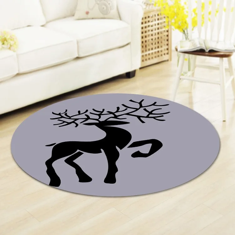 Round Rug with Artistic Floral Deer – Nordic Style Soft Durable Floor Decor for Bedroom & Reading Nook - view 5