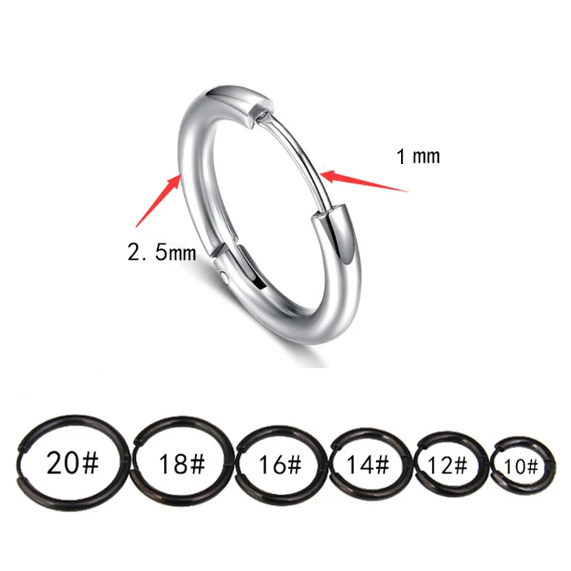 10pcs Glossy Hoop Earrings Gold Black Stainless Steel Tiny Cartilage Earrings Trendy Piercing Small Huggie Female Hoops for Men