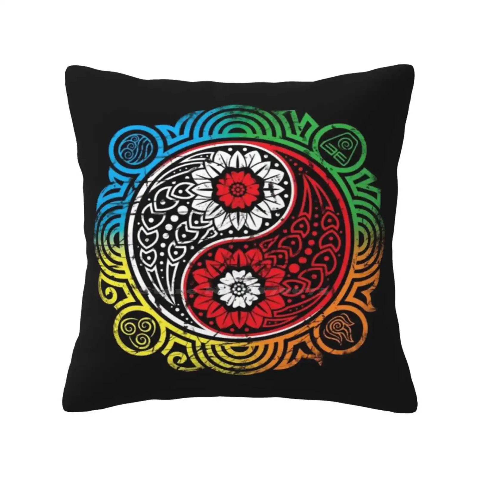 4 Elements Yin Yang Home Sofa Car Waist Throw Pillowcase The Last Airbender Water Earth Fire Nation Four Elements 4 Elements