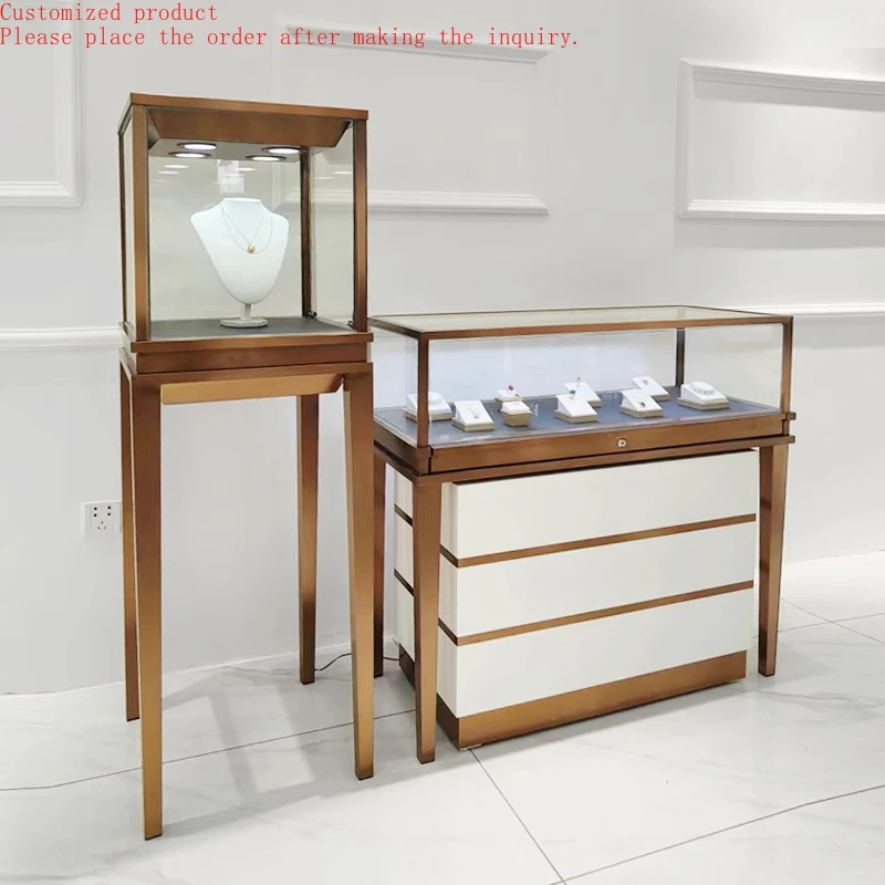 

Custom.Customizable Design Modern MDF Jewelry Display Cabinet LED Gold Glass Counter Retail Store Mall Showcase for Silver Jewel