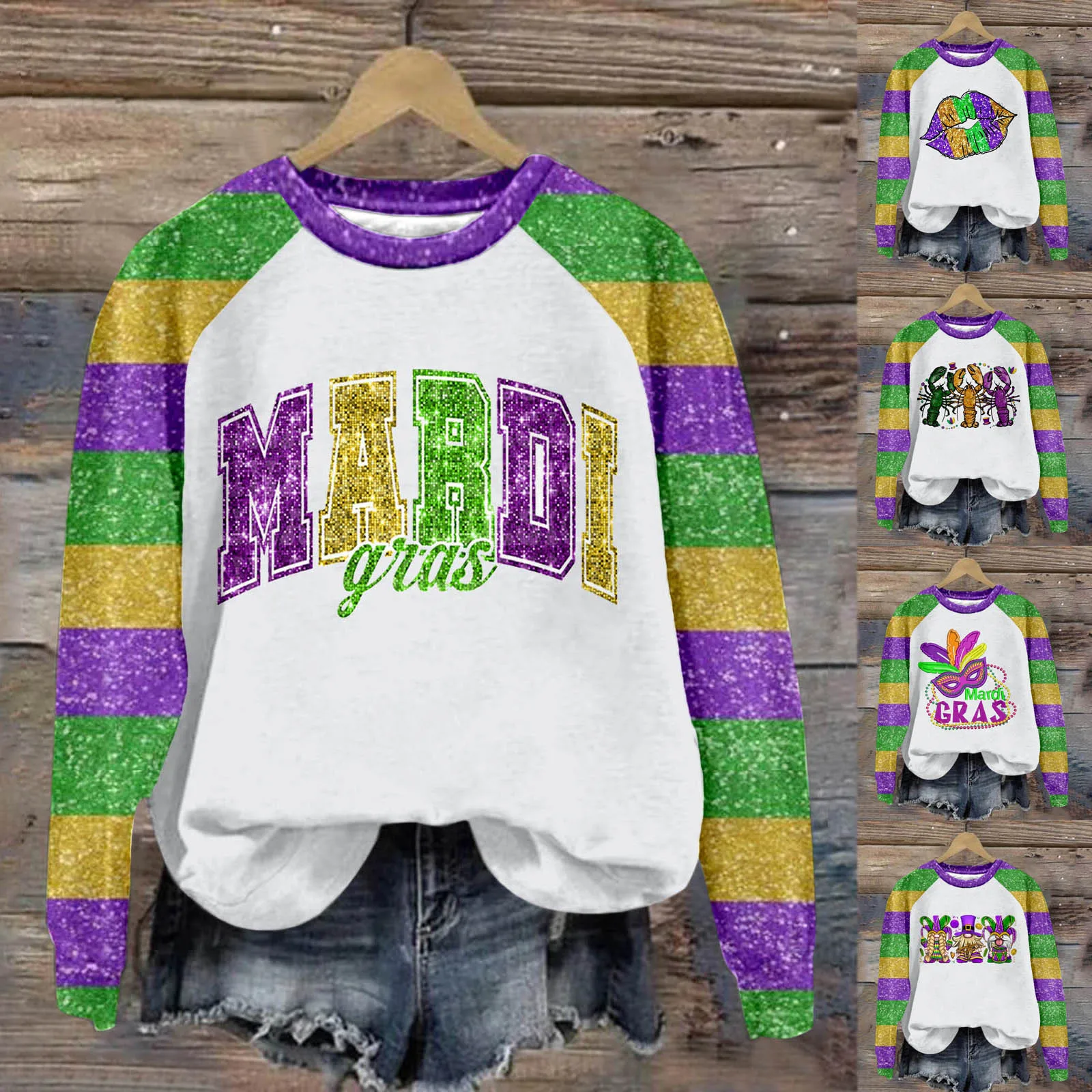 

Women Casual Fashion Round Neck Long Sleeve Color Printed Hoodless Sweatshirt Ladies Tops