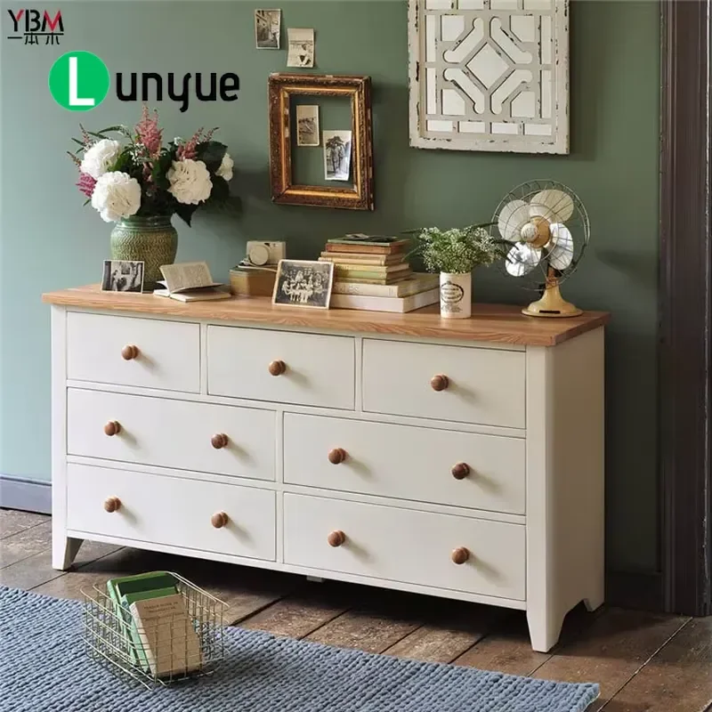 White Oak 7 Drawer Cabinet Simple Handmade Design Durable Eco Friendly Iron Hardware For Bedroom Living Room TV Storage