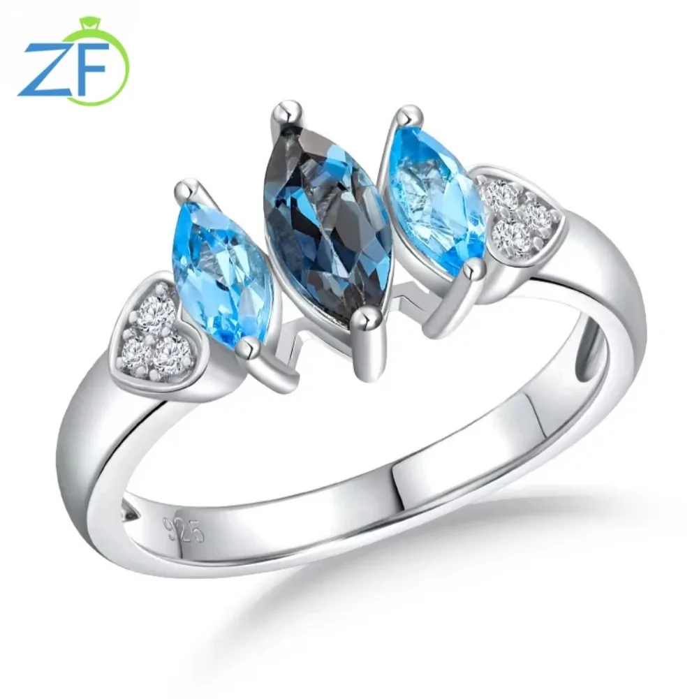 

GZ ZONGFA Women's 1.3ct London Blue Topaz Ring Sterling Silver 925 Rhodium Plated High Quality Fine Jewelry Party Birthday Gifts