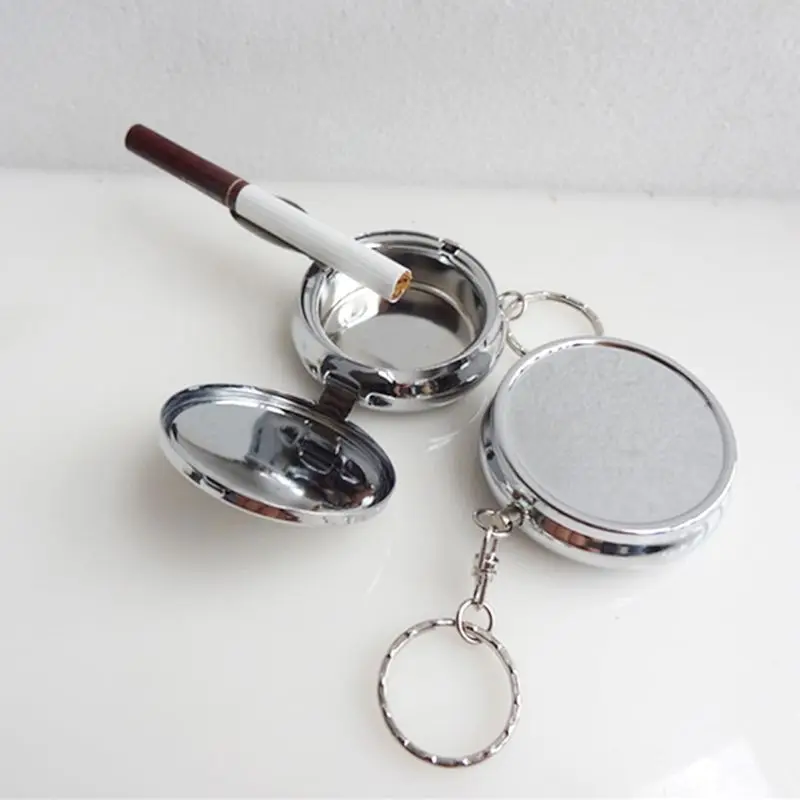 keychain cigarette holder Fashion Outdoor Ash Holder Keyring Pocket Cigarette Ashtray Keychain  Stainless Steel Car for Key Ring Gift for Friend Un