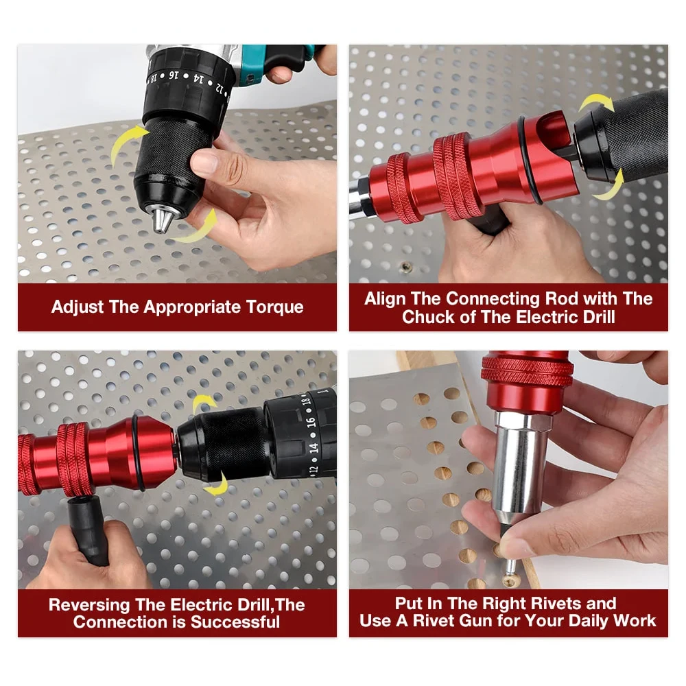 Upgrade Electric Rivet Gun 2.4mm-4.8mm Riveting Adapter Insert Cordless Drill Aluminum Rivet Nut Riveter Insert Nail Power Tools