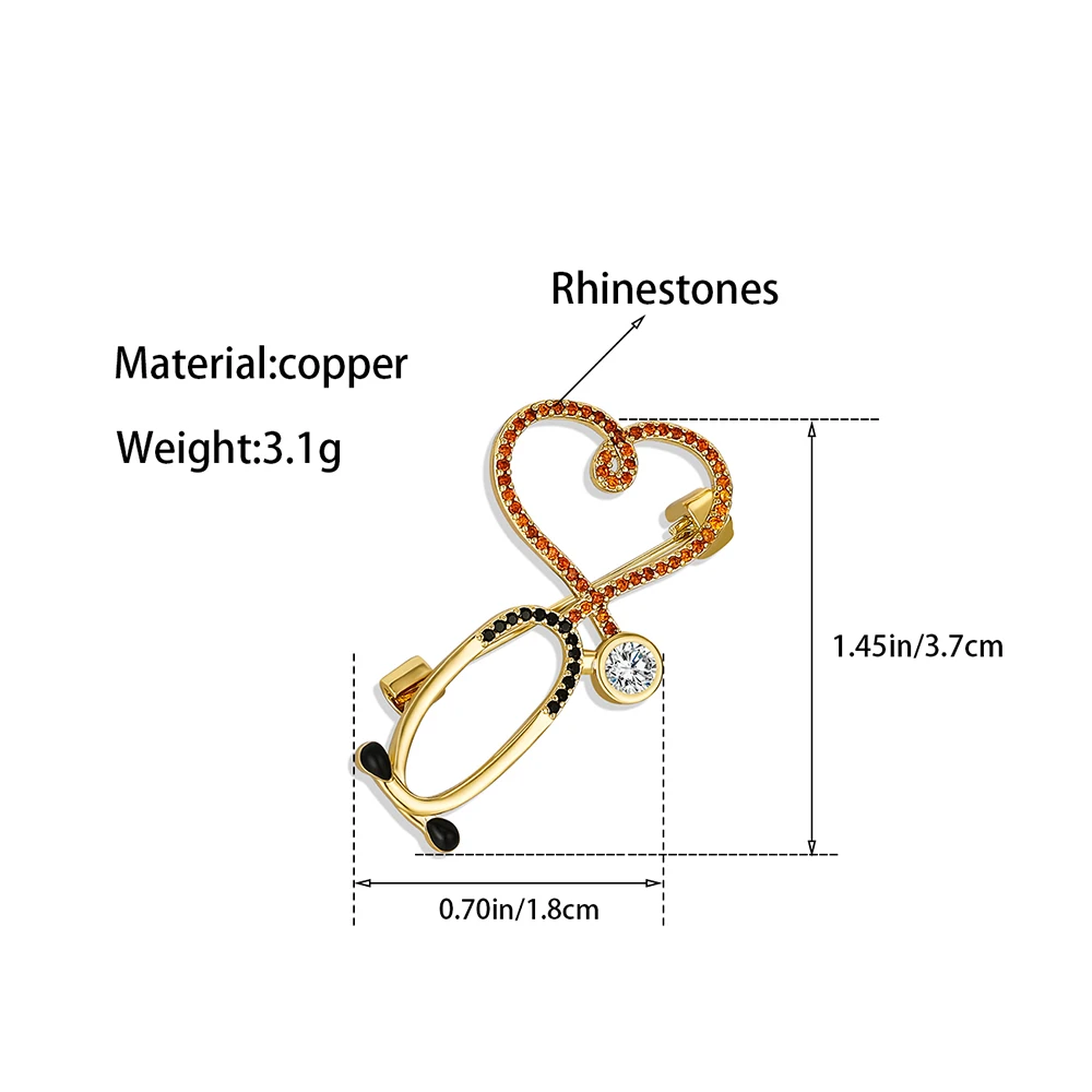 DCARZZ with Crystal Stethoscope Pin Copper Material Luxury Medical Jewelry Brooch Backpack Lapel Badge for Doctor Nurse