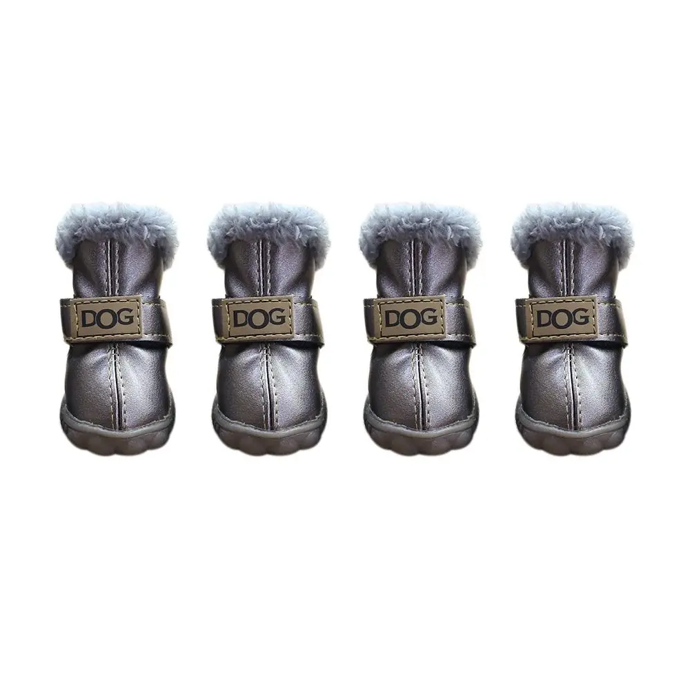 

Fashion Warm Pet Snow Boots Waterproof Soft Winter Pet Dog Shoes Plush/PU Non Slip Dog Rainshoes for 4Pcs/Set Winter