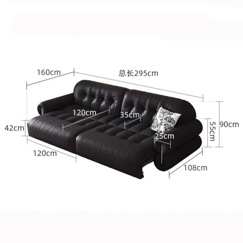 

Italian minimalist electric multi-functional retractable sofa leather retro style living room black straight brown sugar cloud s