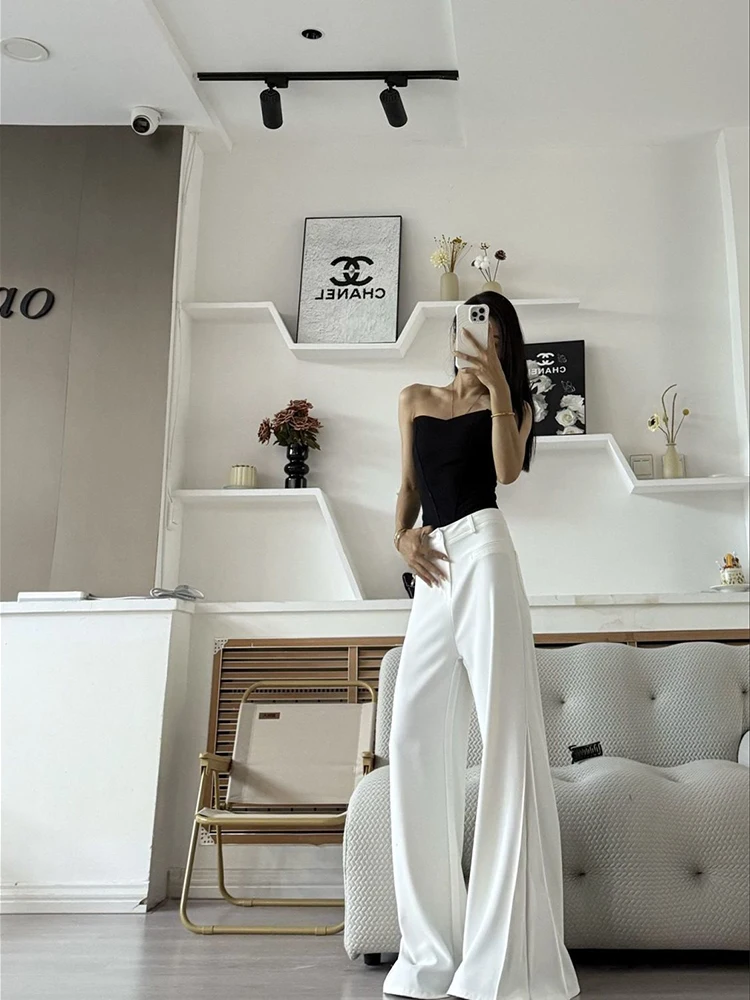 

Роскошный стильный костюм, широкие брюки, женские осенние новые предметы, однотонные модные темпераментные универсальные висячие брюки в пол