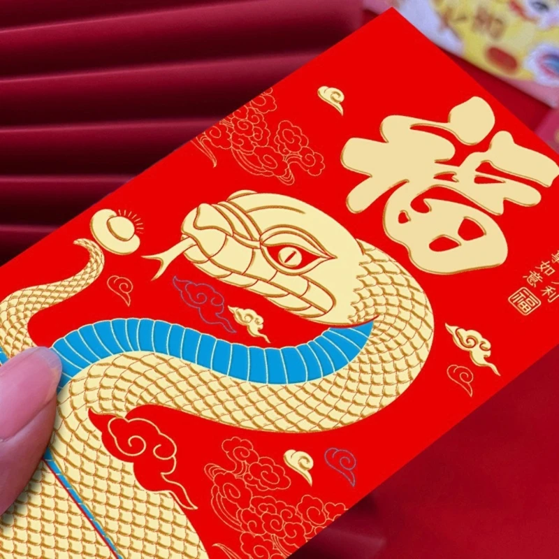 6Pcs Redness Envelopes for Traditional Spring Festival 2025 Snake Year Money Packets Paper Bag Hongbao for New Year DXAF