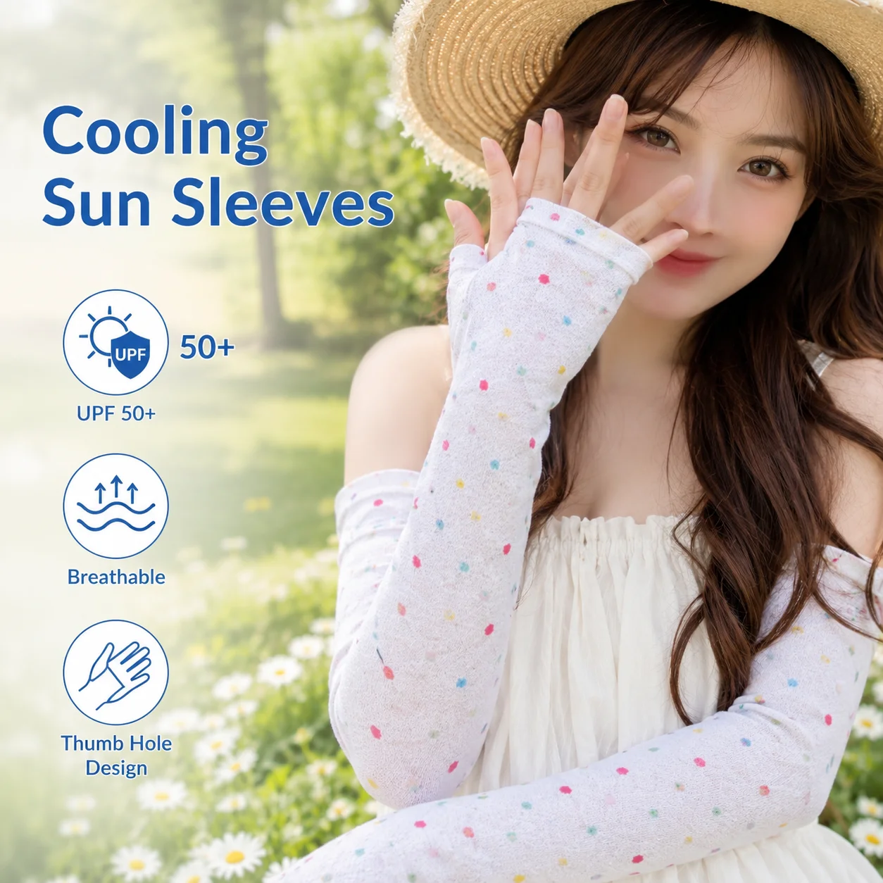Color Bead Star Ice Silk Cycling Sleeves, High Elasticity Dustproof Arms, Outdoor Fishing Sun Protection Sleeves