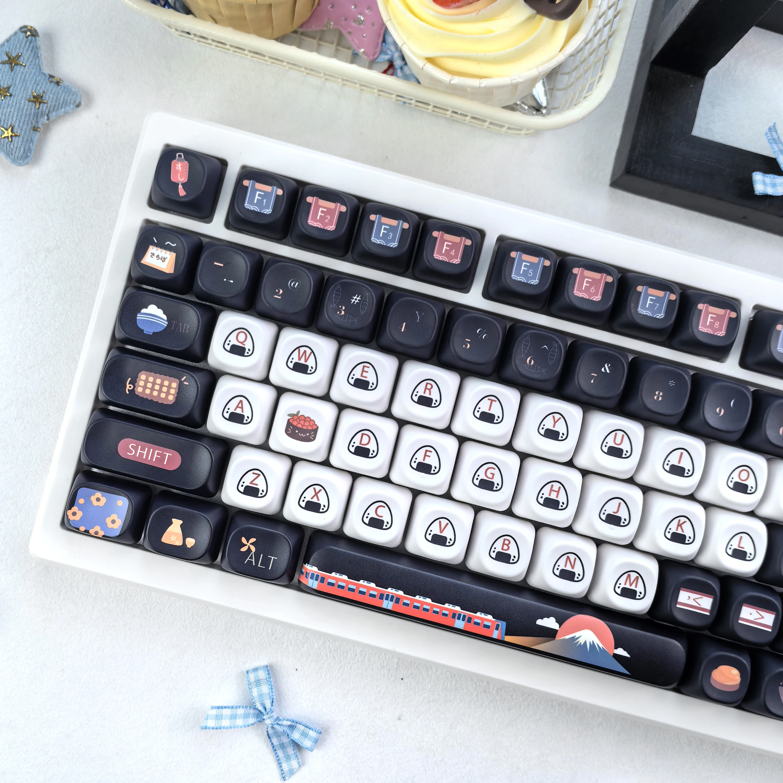 MAIMOOO Keycaps Rice And Vegetable Roll Black Moa Cherry Pbt Sublimation Keyboard Magnetic Open Key Caps Customization