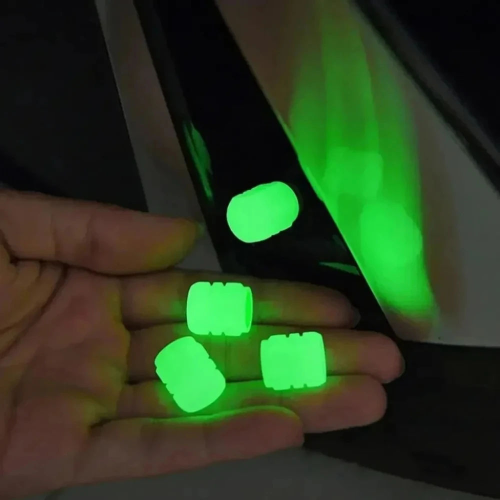 4 Pcs Luminous Tire Valve Stem Caps, Fluorescent Safety Air Cap Cover for Car Truck SUV Motorcycle Bike, Tire Accessories