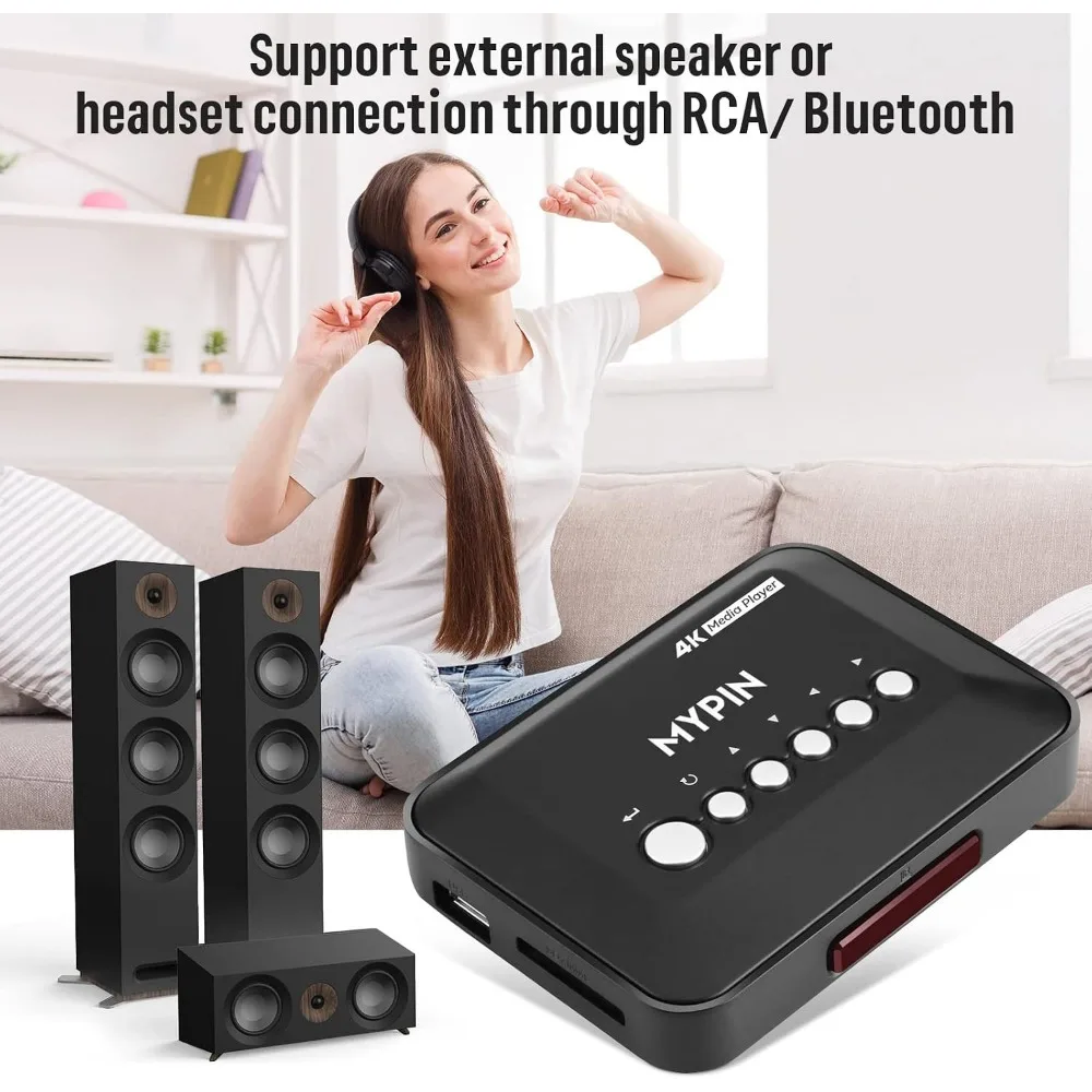 4K 30Hz HDMI Media Player Supports 14TB HDD/512GB USB/SD Card Playback with Remote Control view 6