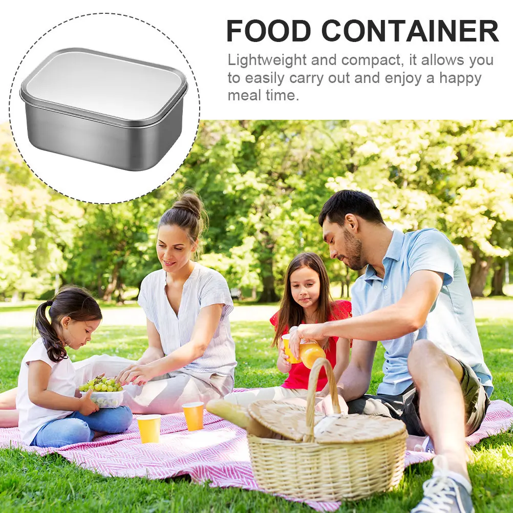 1Set Food Fresh-Keeping Box Stainless Steel Rectangular Preservation Container Portable Refrigerated Food Box for Office Lunch