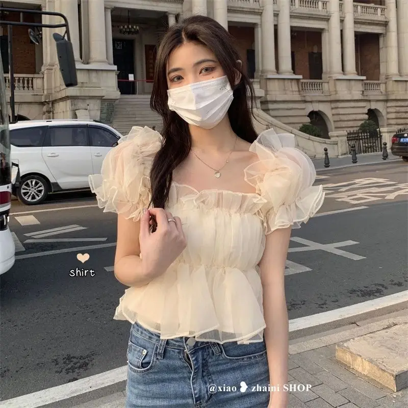 

New Dreamy Sweet and Versatile Temperament Short-sleeved One-shoulder Top