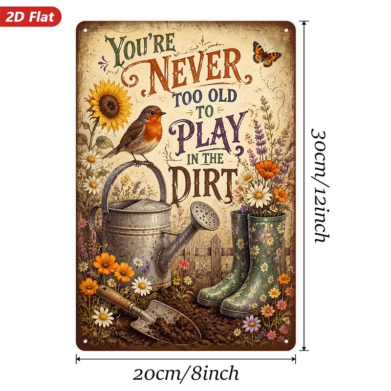 2D Flat, 1pc Metal Sign Wall Art, Home Decor, Vintage Style, Garden Themed Painting, with Inspiring Quote 