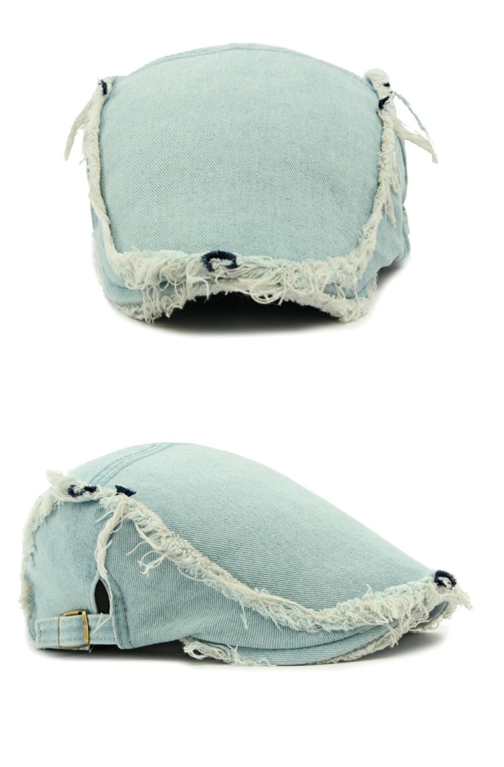 HT4792 Baskenmützen für Herren und Damen, Vintage Künstler-Mütze, Verstellbare Baumwoll-Ivy-Caps, Shabby Denim Baskenmütze – Detail 6