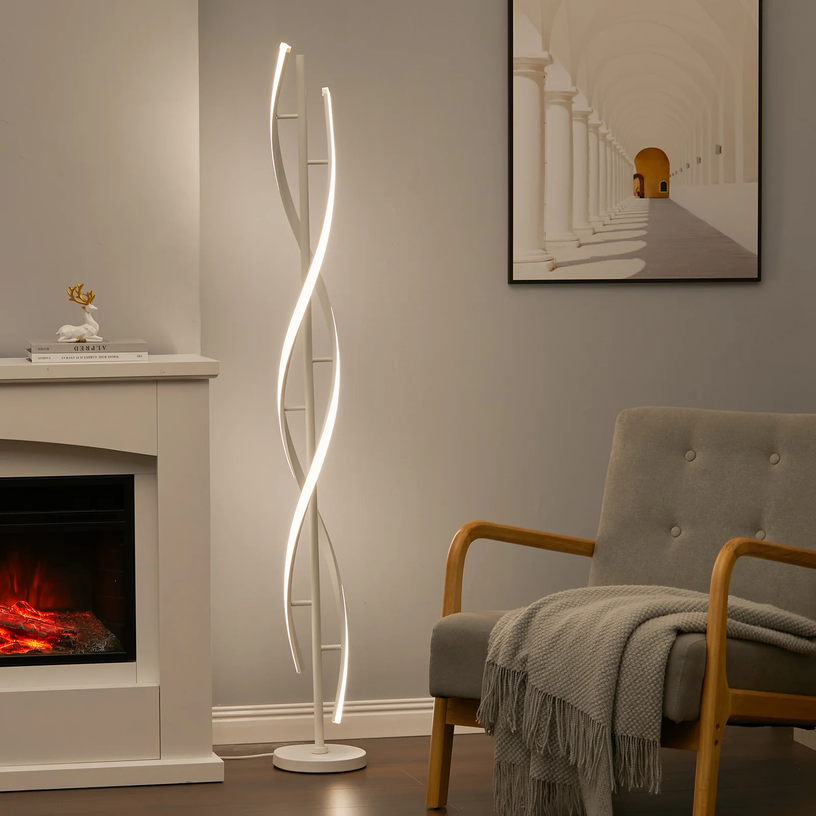 White 60W Modern LED Floor Lamp for Living Room