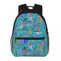 Mermaid Friends-Sac à dos étanche de grande capacité pour filles et garçons, cartable pour ordinateur portable et livre scolaire, nouvelle mode, 16 pouces