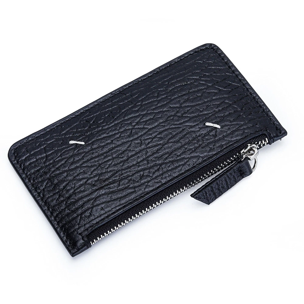 Genuine Leather Zipper Wallet Case For Credit Card ID Card Holder Quadrangular Stitching Storage Money Clip Zero Money Bag Purse