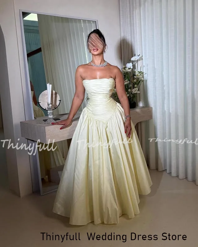 Thinyfull a 라인 태피터 아랍어 댄스 파티 드레스 Strapless 민소매 이브닝 드레스 긴 공식 가운 Robe De Soirée Customized