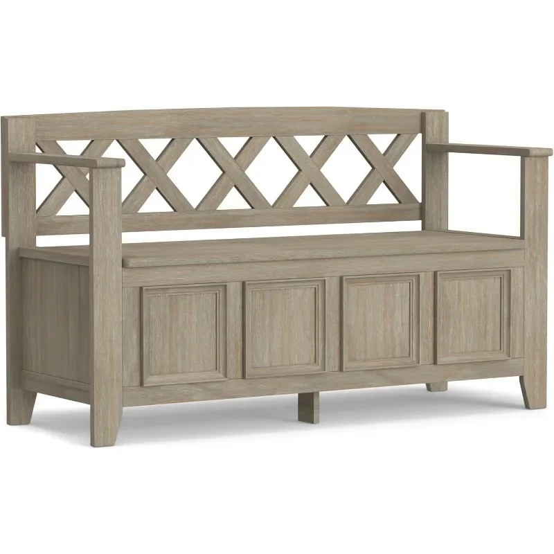 

Amherst SOLID WOOD 48 inch Wide Entryway Storage Bench with Safety Hinge, Multifunctional Transitional in Distressed Grey