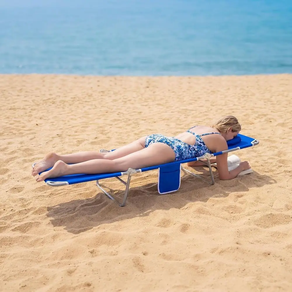 2PK olding Tanning Beach Chair with ace Hole, 5-Position Reclining Sun Lounger, Portable ace Down Tanning Chair with Arm Holes &