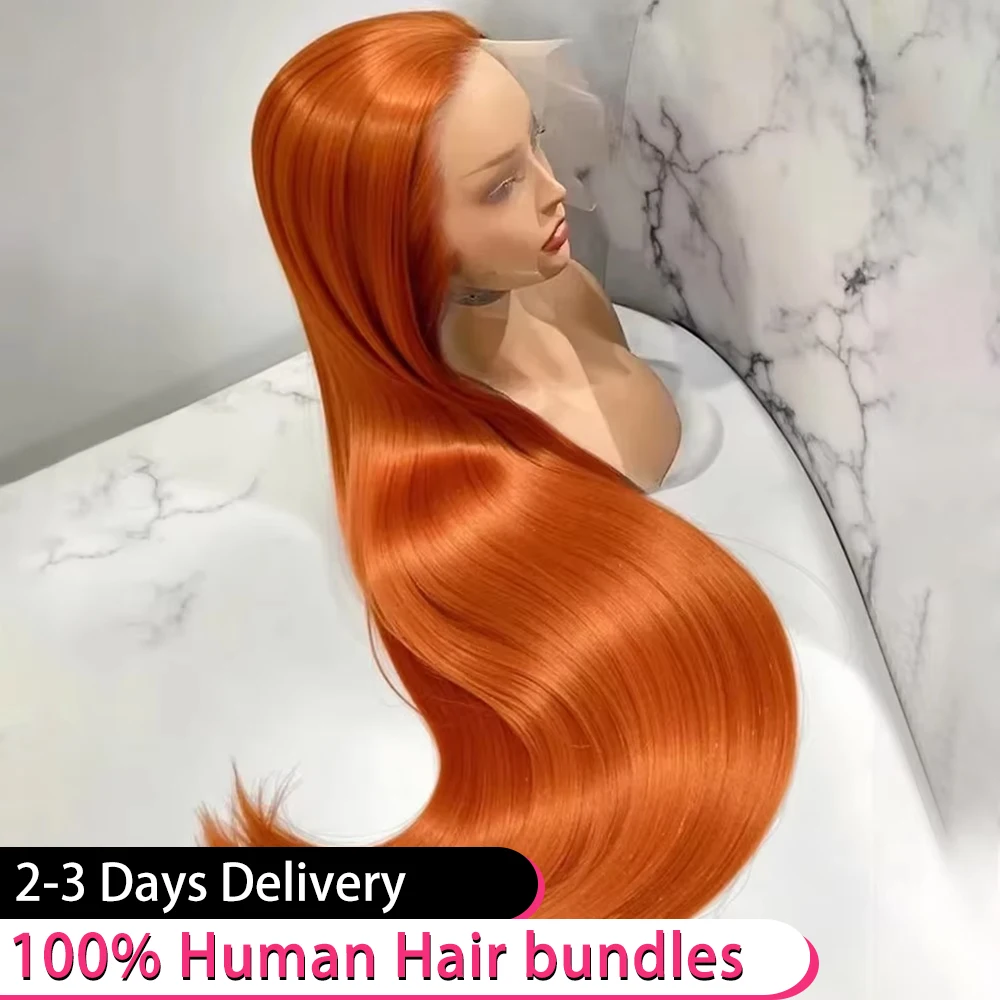

36 40Inch Straight Ginger Orange 13x6 HD Lace Front Human Hair Wigs 350 Colored Brazilian Remy Pre Plucked Lace Frontal Hair Wig
