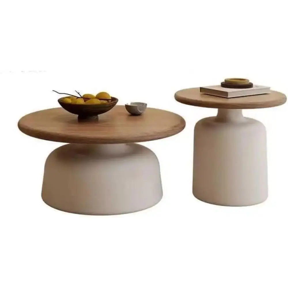 

Cream Living Room Coffee Table Set of 2, Wooden Style, Elegant White Nightstand for Bedroom