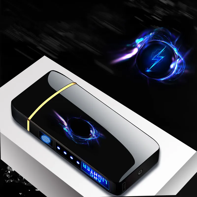 New Dual Arc Windproof Flameless Lighter With LED Power Display USB Touch Metal Plasma Lighter Portable Kitchen Outdoor Gadget