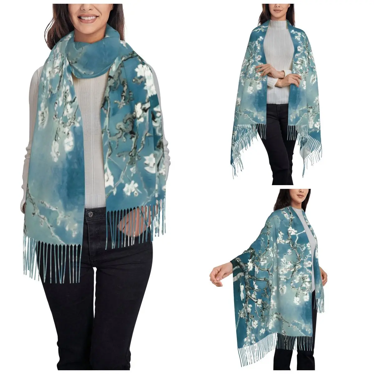 Van Gogh Almond Blossoms Shawl Wrap for Ladies Winter Large Soft Scarf Oil Painting Pashminas Shawl Scarves